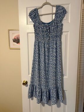 Heartloom Blue and White Floral Smocked Midi Dress